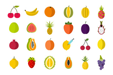 Fruits icon set, flat style