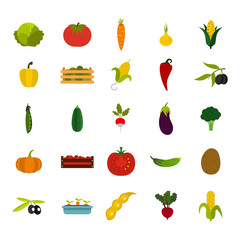Vegetables icon set, flat style