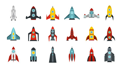Space ship icon set, flat style © ylivdesign