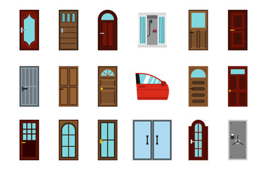 Door icon set, flat style