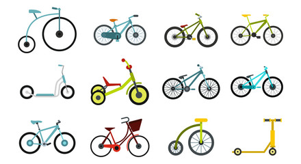 Bike icon set, flat style