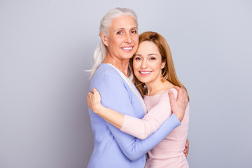 Grandparent maternity friendship touching relatives concept. Portrait of cheerful cute lovely sweet...