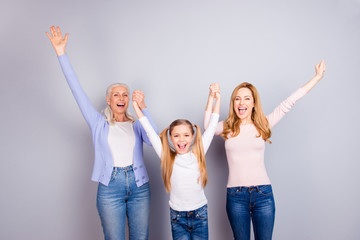 Wow hooray yes yeah! Motherhood maternity parenthood triumph victory sward family concept. Cute...
