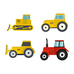 Tractor icon set, flat style