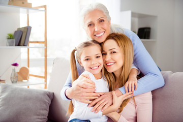 Close up portrait of excited cheerful comfort sweet friendly touching supporting cute beautiful...