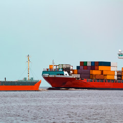 Orange cargo ship