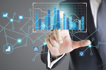 ) businessman hand working with modern technology and digital layer effect as business strategy concept 