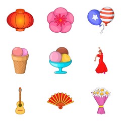 Superior performance icons set, cartoon style
