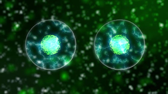 cell division microbiology with, blue blood cells or neon bacteria under microscope, popular scientific background 4K high definition seamless loop, 3840 X 2160