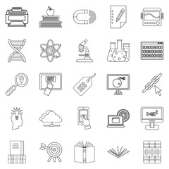 Cyber study icons set, outline style