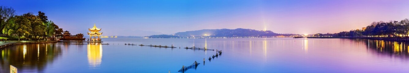 Landscape of West Lake. Jixian Pavilion. Located in Hangzhou City, Jiangsu Province, China.