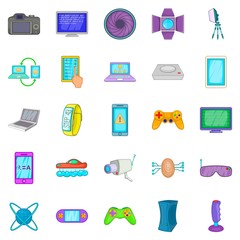 Electric parts icons set, cartoon style
