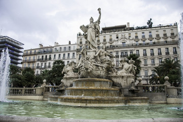 Fototapeta na wymiar France, Var, Toulon, fountain and statue in the Place de la Liberte