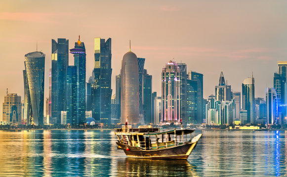 Dhow, a traditional wooden boat, in Doha, Qatar