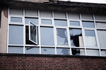 Broken window in close up on the whole window