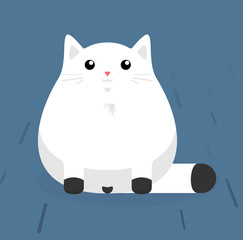 Cute sitting cat. White cat with stains. Flat vector illustration