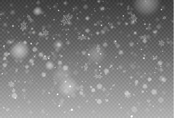 Snowflake christmas snow fall. On Transparent  background.