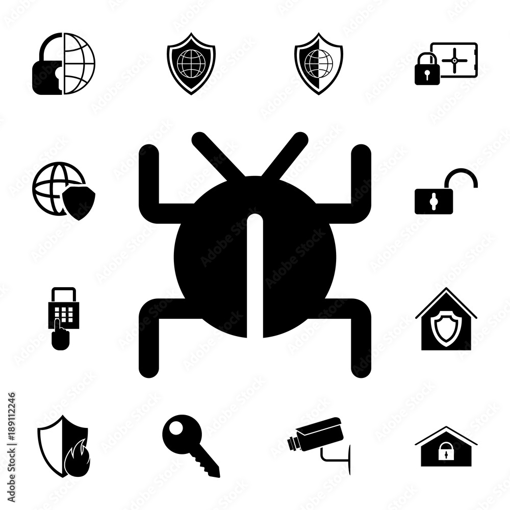 Poster software bug or program bug icon. set of cybersecurity icons. signs, outline symbols collection, sim