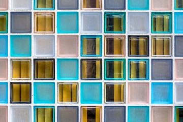 Wall of transparant glass boxes