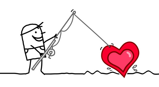 Cartoon Man Fishing A Big Heart