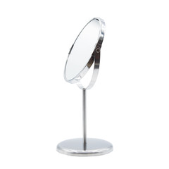 Silver makeup mirror isolated on white with clipping path. - 189114624