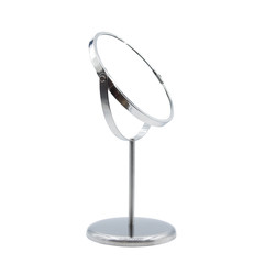 Silver makeup mirror isolated on white with clipping path.