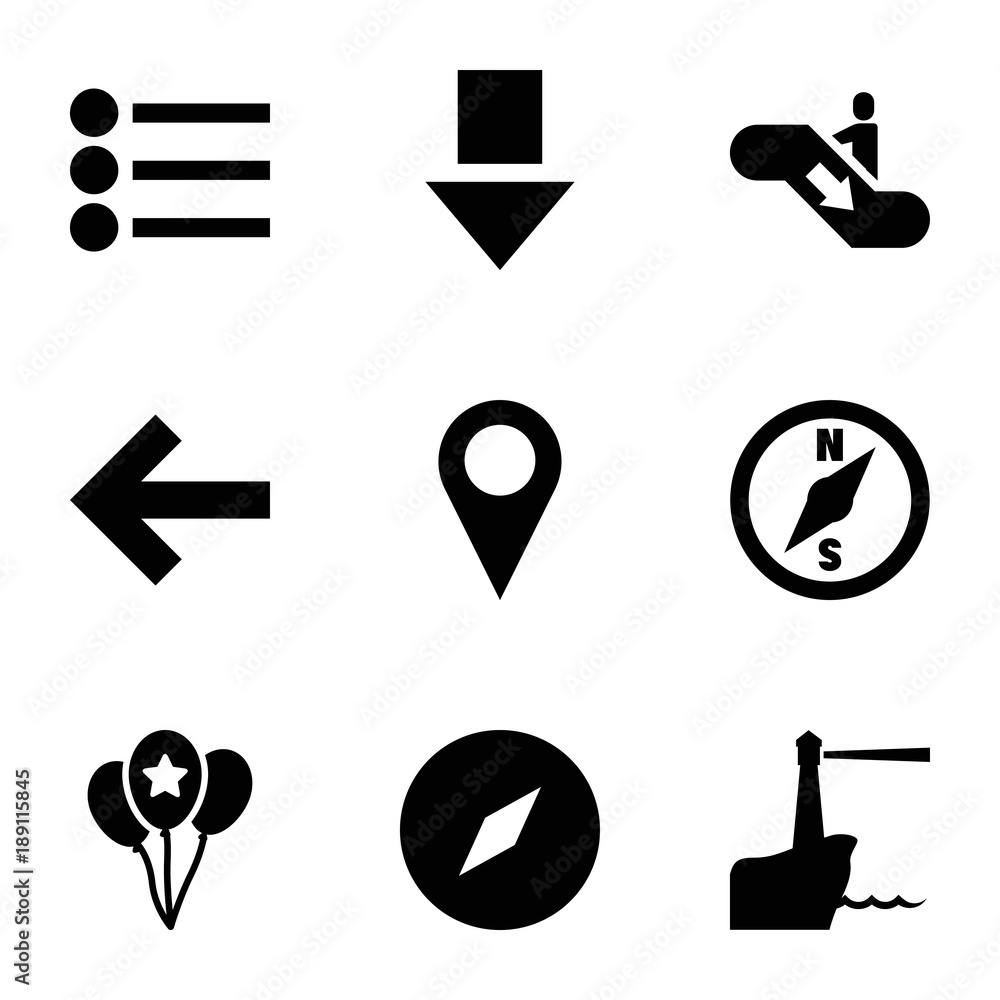 Poster navigation icons. set of 9 editable filled navigation icons
