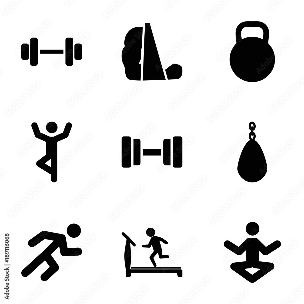 Poster exercise icons. set of 9 editable filled exercise icons