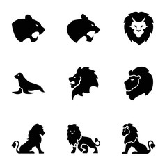 Lion icons. set of 9 editable filled lion icons