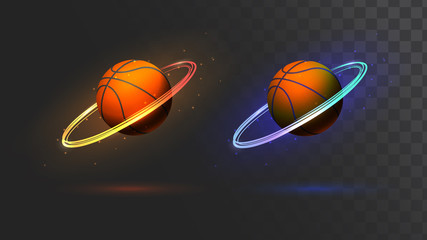 Ball for basketball in the tongues of flame