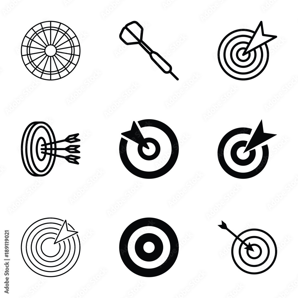Poster Dart icons. set of 9 editable filled and outline dart icons