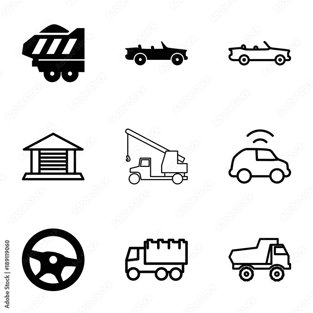 Poster auto icons. set of 9 editable filled and outline auto icons