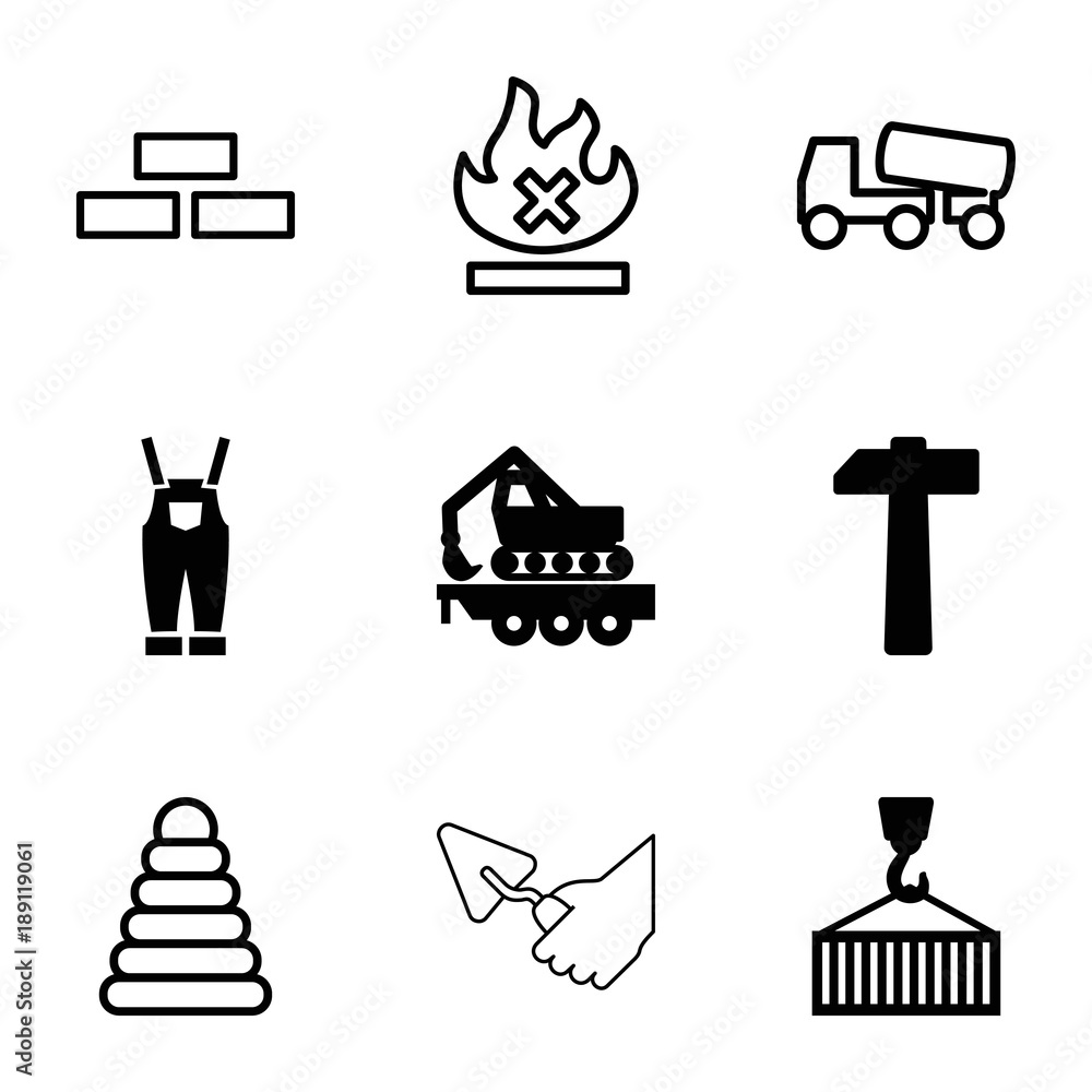 Poster build icons. set of 9 editable filled and outline build icons