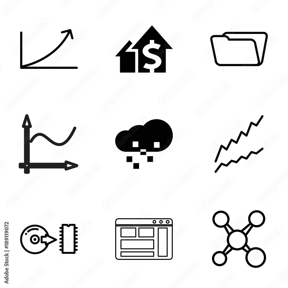 Poster Data icons. set of 9 editable filled and outline data icons
