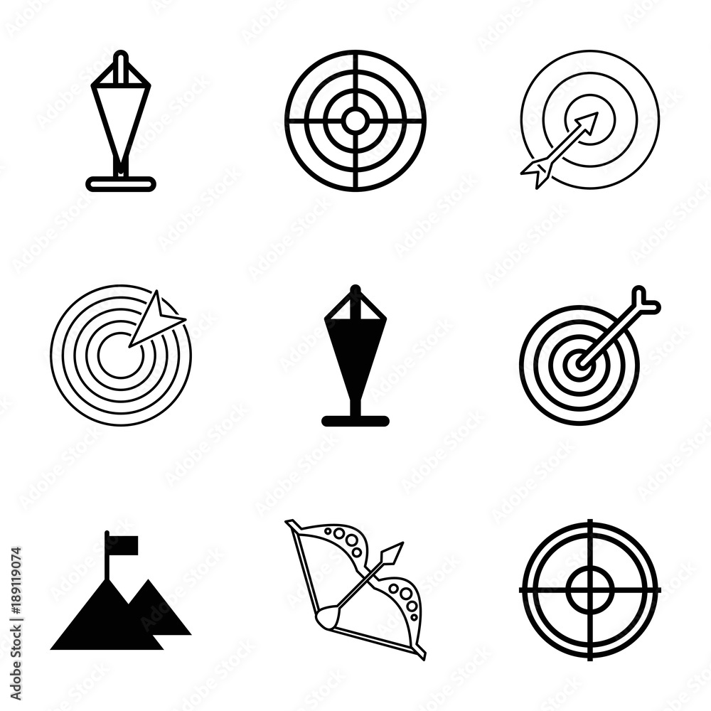 Poster target icons. set of 9 editable filled and outline target icons