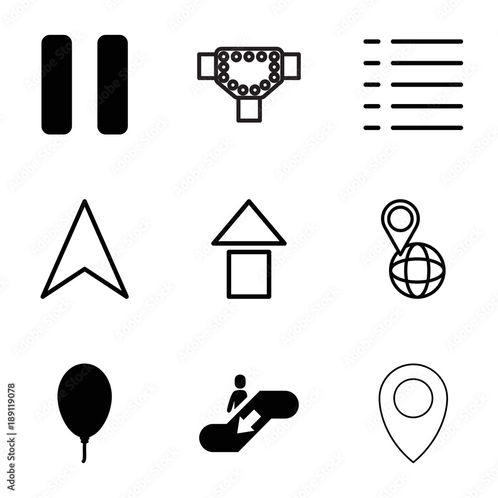 Poster navigation icons. set of 9 editable filled and outline navigation icons