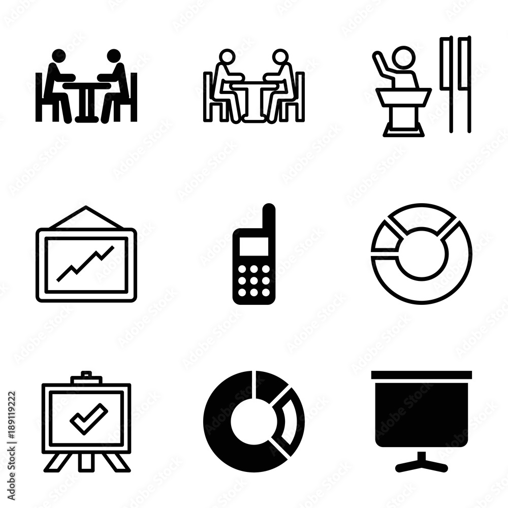 Poster presentation icons. set of 9 editable filled and outline presentation icons