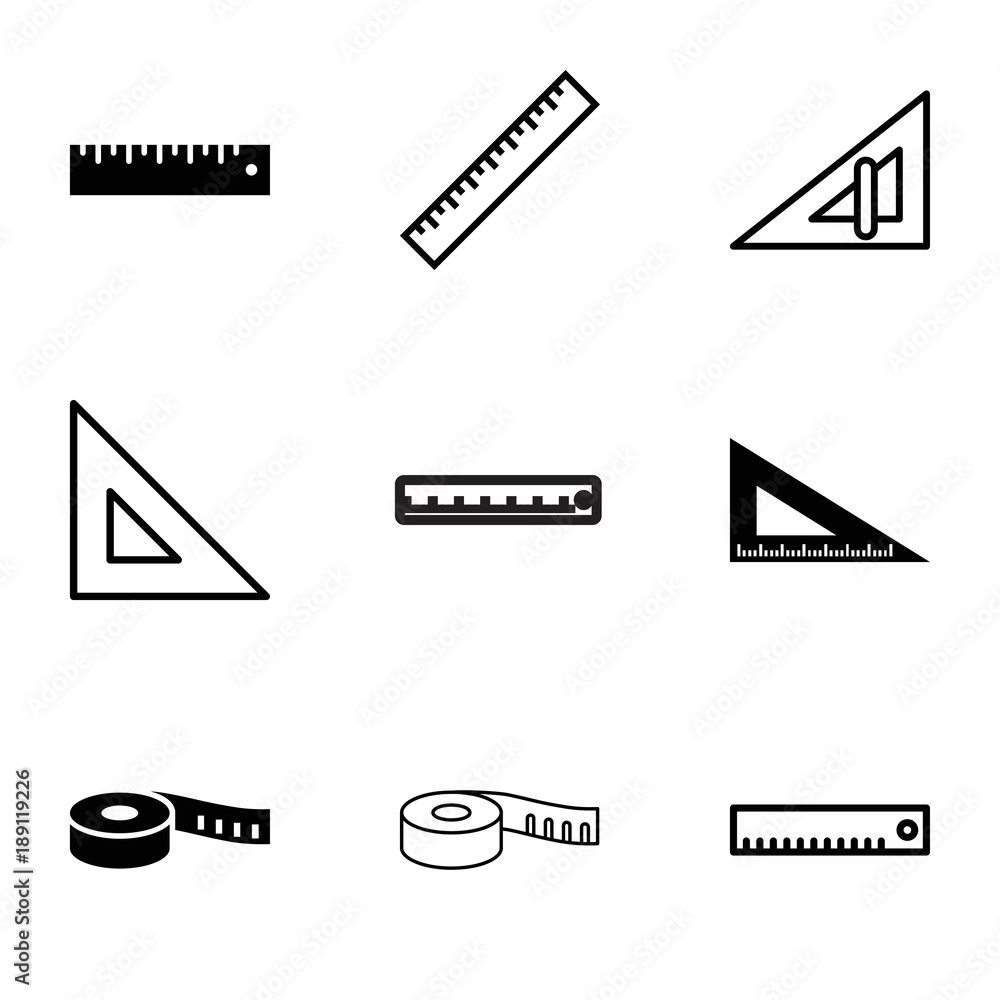 Poster length icons. set of 9 editable filled and outline length icons