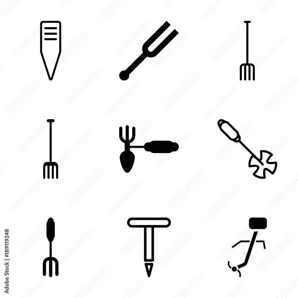 Poster pitchfork icons. set of 9 editable filled and outline pitchfork icons