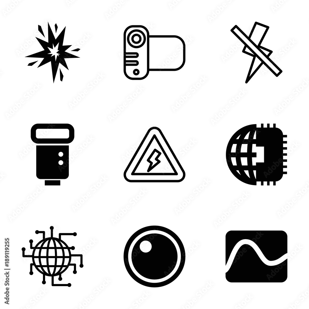 Poster flash icons. set of 9 editable filled and outline flash icons