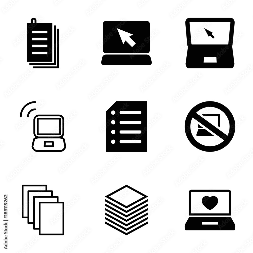 Poster Notebook icons. set of 9 editable filled and outline notebook icons