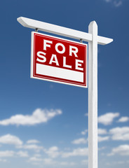 Left Facing For Sale Real Estate Sign on a Blue Sky with Clouds.