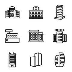 Obraz premium Skyscraper icons. set of 9 editable filled and outline skyscraper icons