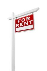 Right Facing For Rent Real Estate Sign Isolated on a White Background.