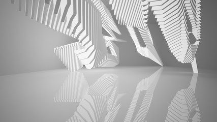 Abstract white interior with neon lighting. 3D illustration and rendering.
