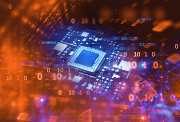 3d rendering  of futuristic blue circuit board