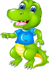 funny crocodile cartoon standing with smile and waving