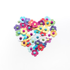 Colorful of heart flowers paper on white