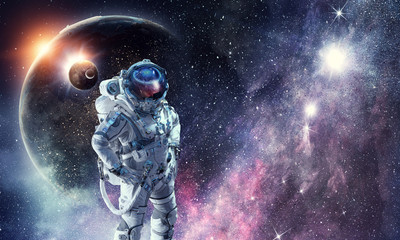 Spaceman and his mission. Mixed media