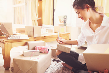 Young asian women entrepreneurs success doing business at home for shopping online,teenager owner business,success and online shopping concept.